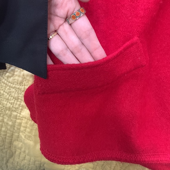 Vintage Tally Ho Vest PM Sleeveless Y2K Wool Red Black Faux Fur Collar Zip Up - Picture 2 of 6